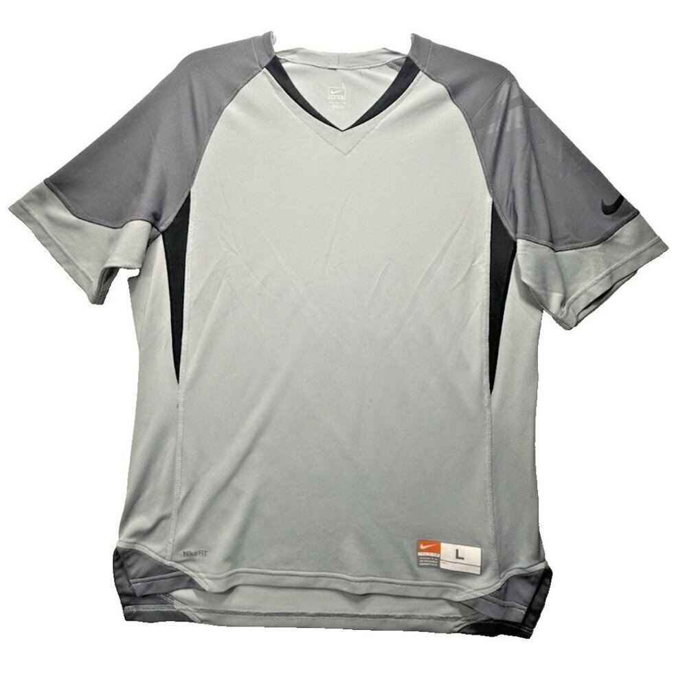 Vtg Nike Fit Team Training Mesh Shirt Men's Sz Large Gray Short Sleeve Athletic